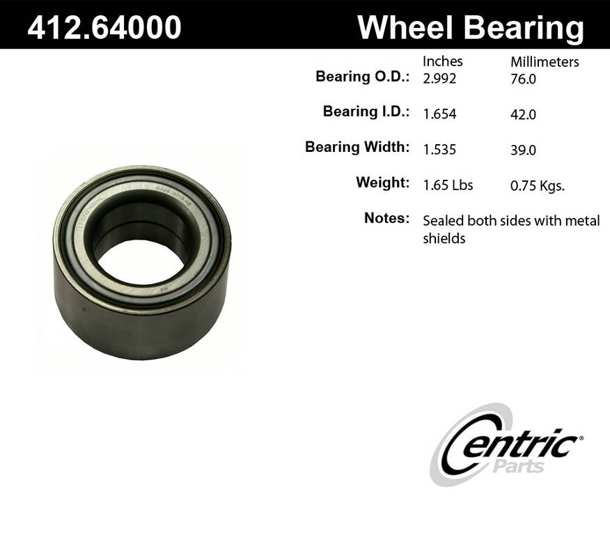 Centric Parts Wheel Bearing Double Row for 2002-2010 Chrysler Neon PT Cruiser Dodge Neon SX Ford Mustang Ranger Taurus Thunderbird Windstar Hyundai Santa Fe Tucson