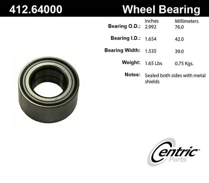 Centric Parts Wheel Bearing Double Row for 2002-2010 Chrysler Neon PT Cruiser Dodge Neon SX Ford Mustang Ranger Taurus Thunderbird Windstar Hyundai Santa Fe Tucson