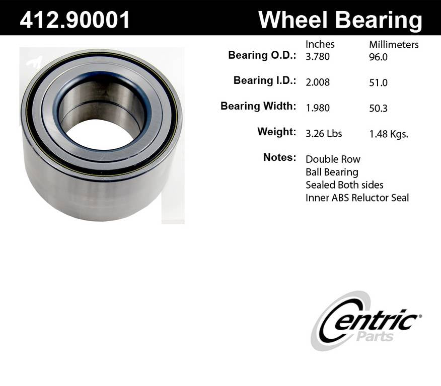 Centric Parts Wheel Bearing C-Tek Standard Double Row for Audi Q7 2007-2015, Jaguar E-Pace 2018-2019, Range Rover 2003-2020