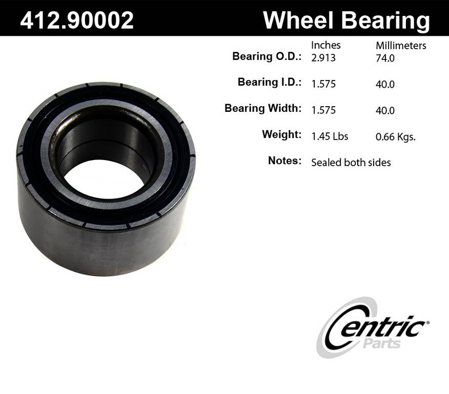 Centric Parts Wheel Bearing Standard Double Row with Deep Groove for 2000-2006 Audi TT 412.90002E