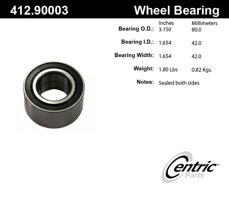 Centric Parts Wheel Bearing Standard Double Row for 1982-1995 BMW Models 412.90003E