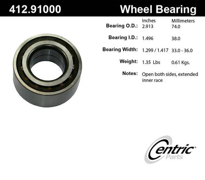Centric Parts Wheel Bearing Standard Double Row C-Tek for 1985-1999 Chevrolet Nova, Lexus ES250, Nissan Sentra, Toyota Camry 412.91000E