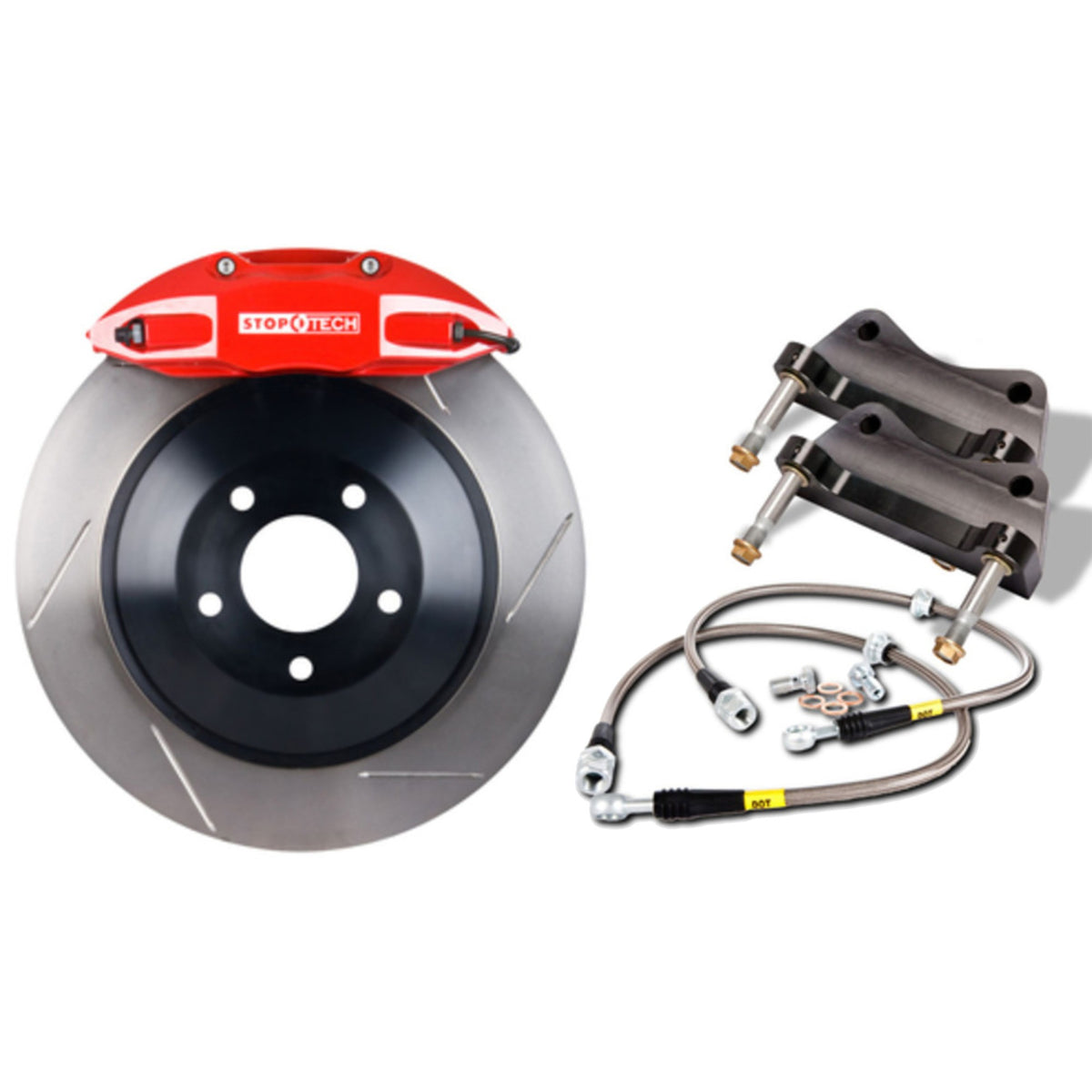 StopTech Big Brake Kit; Red Caliper, Slotted One-Piece Rotor, Front