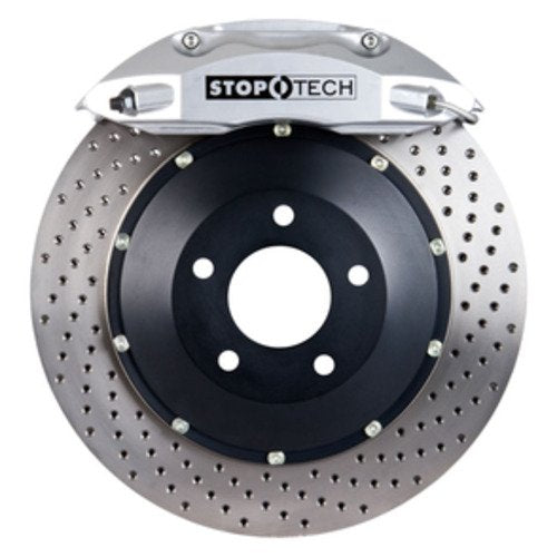 StopTech Big Brake Kit; Black Caliper, Drilled Two-Piece Rotor, Rear