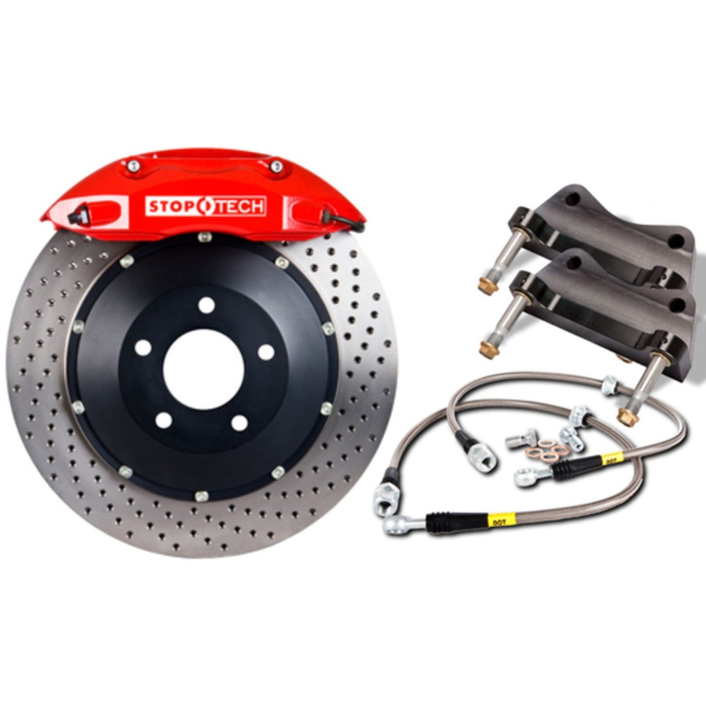 StopTech Big Brake Kit; Black Caliper, Drilled Two-Piece Rotor, Front