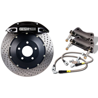 StopTech Big Brake Kit; Black Caliper, Drilled Two-Piece Rotor, Front