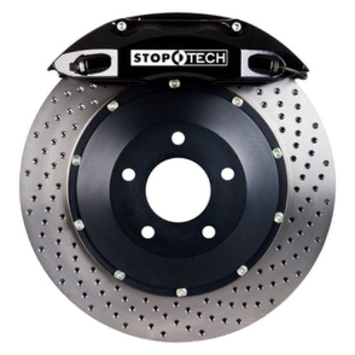StopTech Big Brake Kit; Black Caliper, Drilled Two-Piece Rotor, Rear