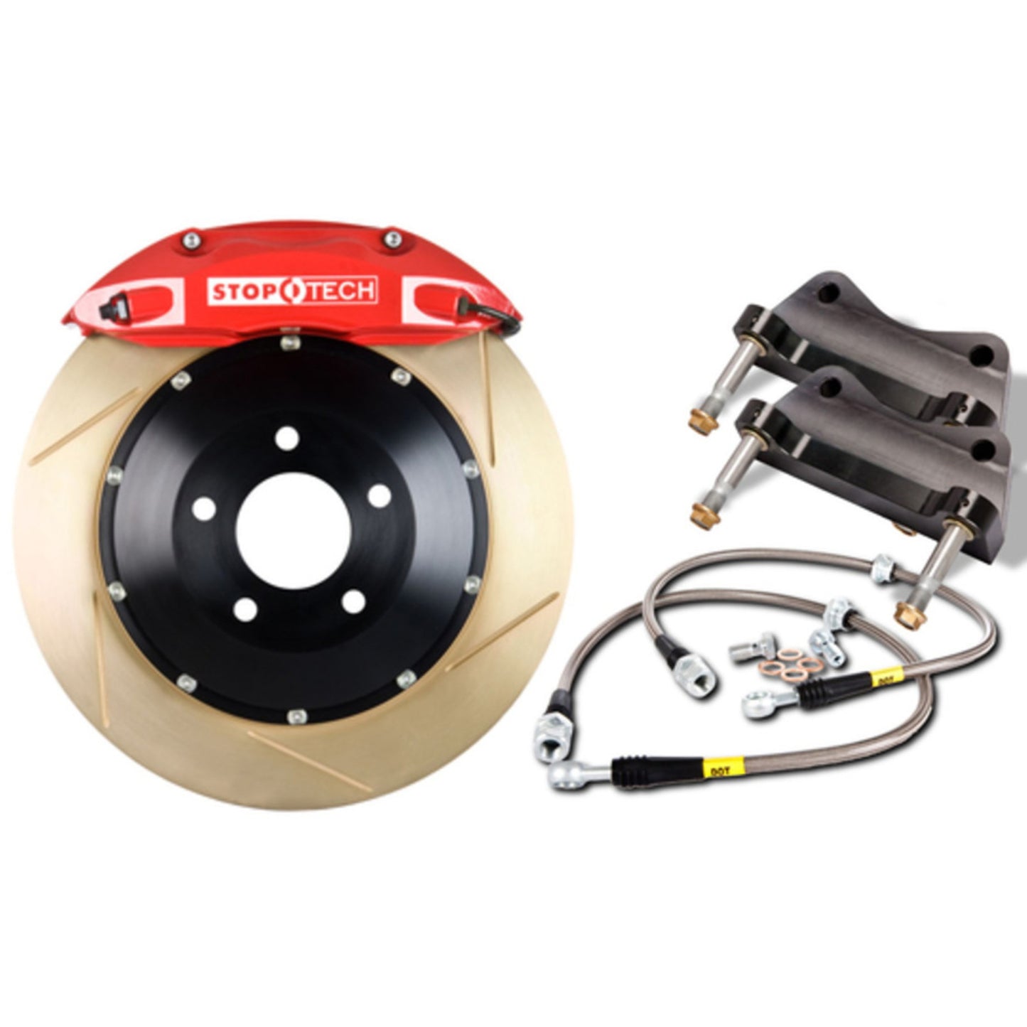 StopTech Big Brake Kit; Black Caliper, Slotted Two-Piece Rotor, Front