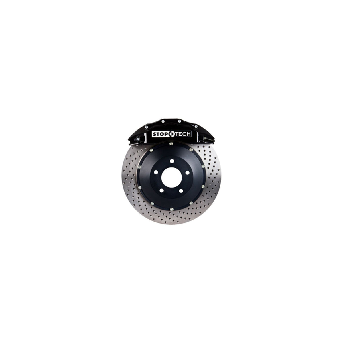 StopTech Big Brake Kit; Black Caliper, Drilled Two-Piece Rotor, Rear