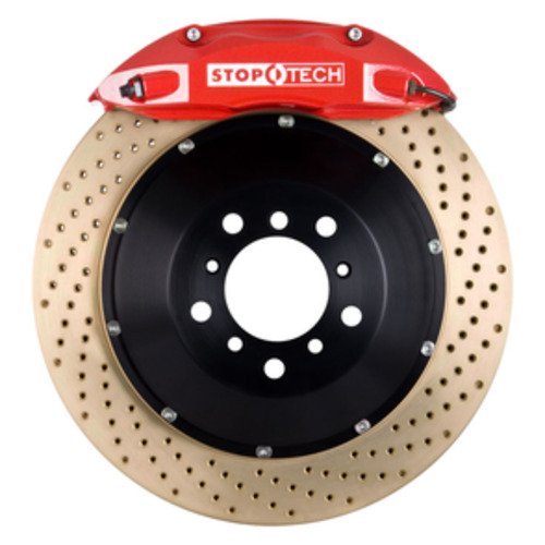 StopTech Big Brake Kit; Black Caliper, Drilled Two-Piece Rotor, Rear