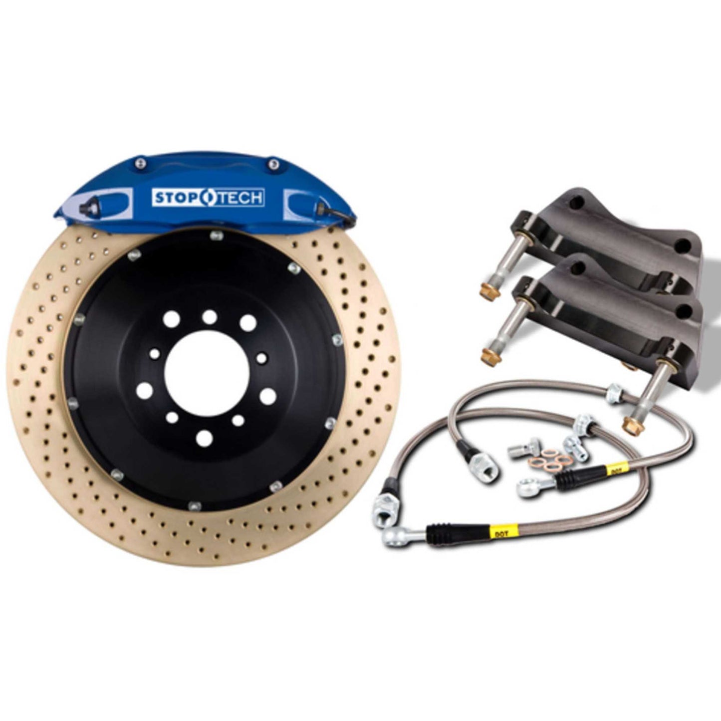 Stoptech 98-10 Volkswagen Beetle Front BBK ST-40 Caliper Blue / 2pc Zinc Drilled 328x28mm Rotor 83.886.4300.24