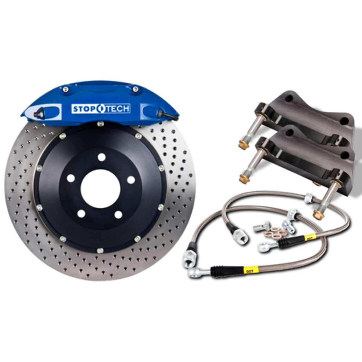 StopTech Big Brake Kit; Blue Caliper, Drilled Two-Piece Rotor, Front