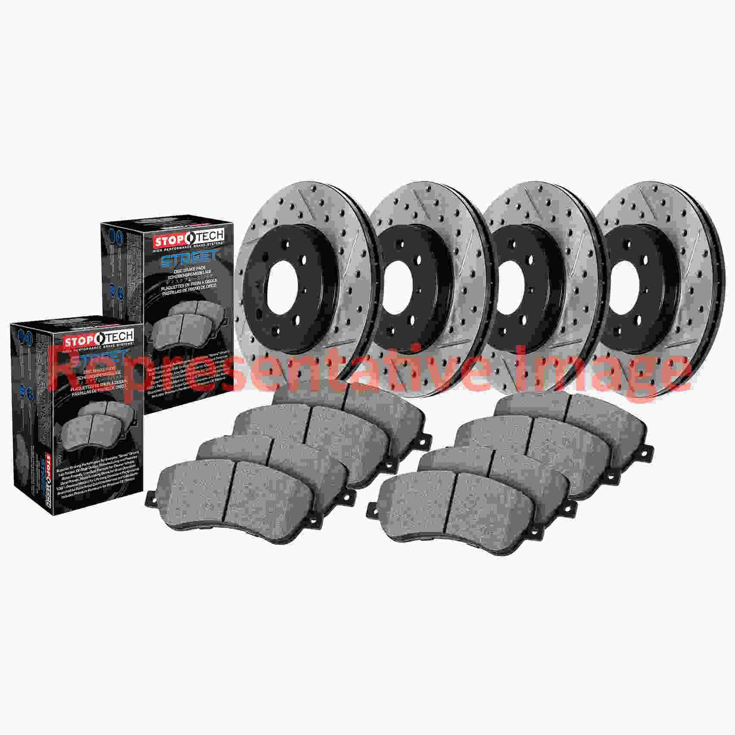 Stoptech Street Axle Pack, Drilled & Slotted, 4 Wheel 935.33004