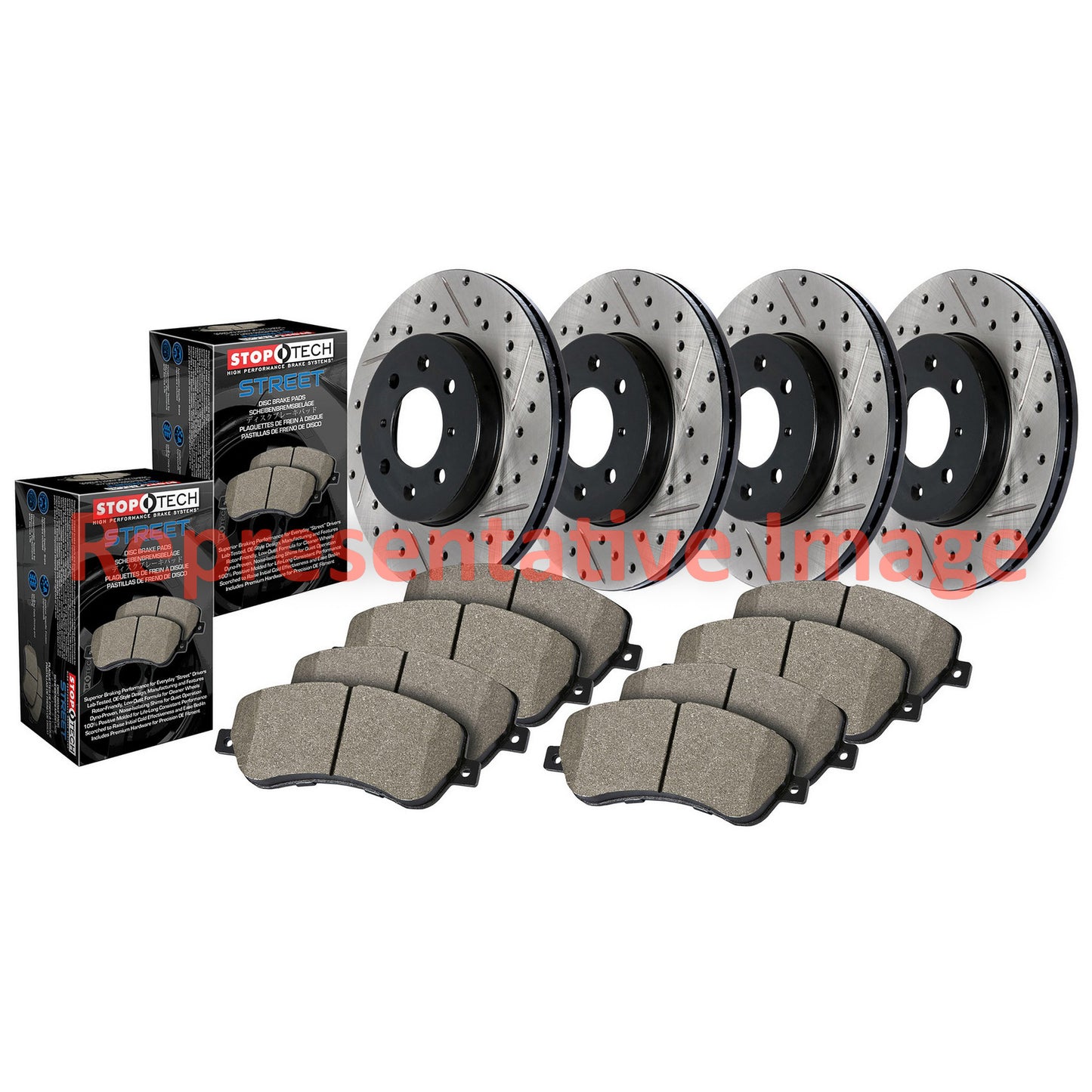 Stoptech Street Axle Pack, Drilled & Slotted, 4 Wheel 935.34048
