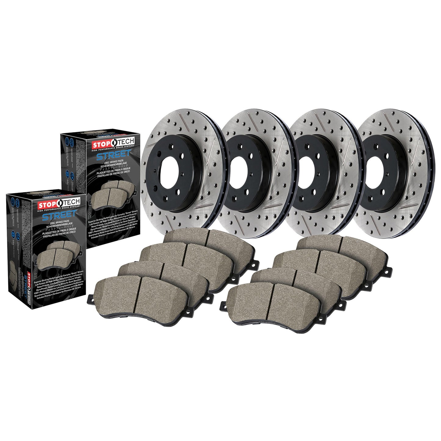 StopTech Street Axle Pack, Drilled And Slotted, 4 Wheel