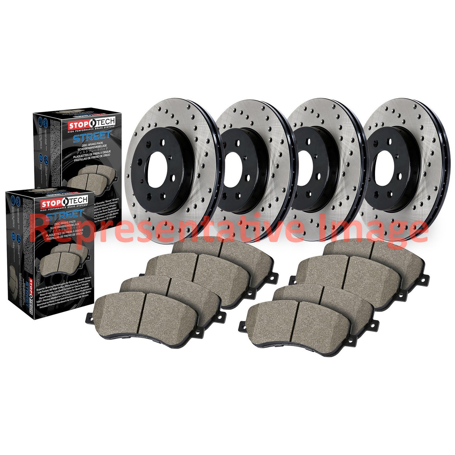 Stoptech Street Axle Pack, Drilled, 4 Wheel 936.39001