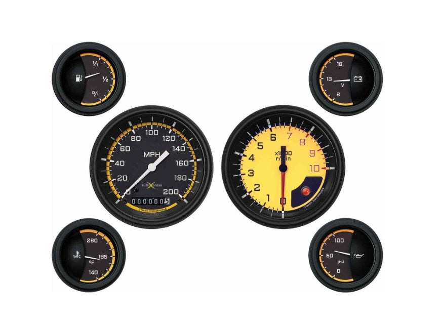 Classic Instruments Auto Cross 6 Gauge Set Yellow Gauge Kits Analog Gauge Kits main image