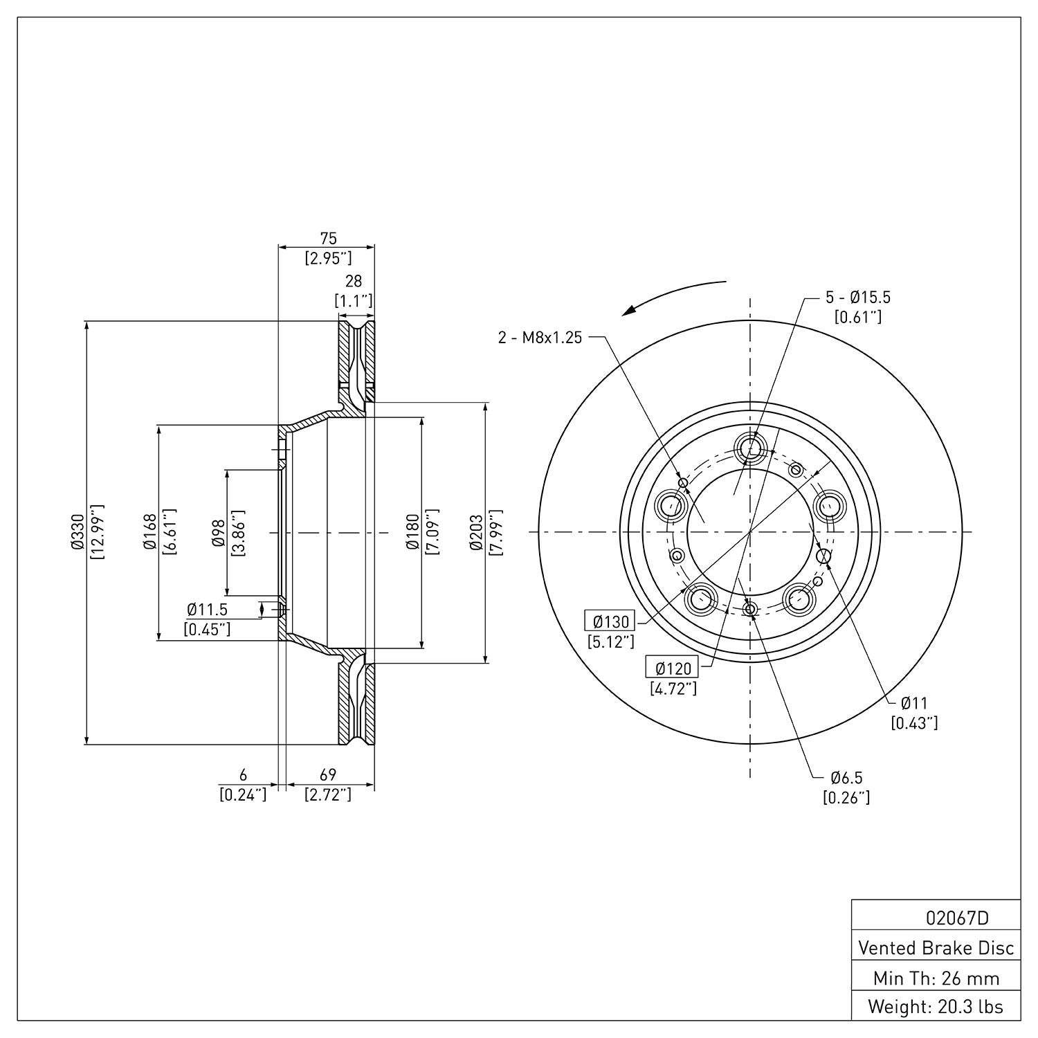 Dynamic Friction Company Disc Brake Rotor 600-02067D