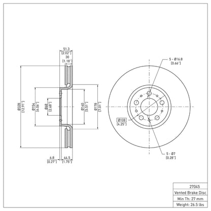 Dynamic Friction Company Disc Brake Rotor 600-27045