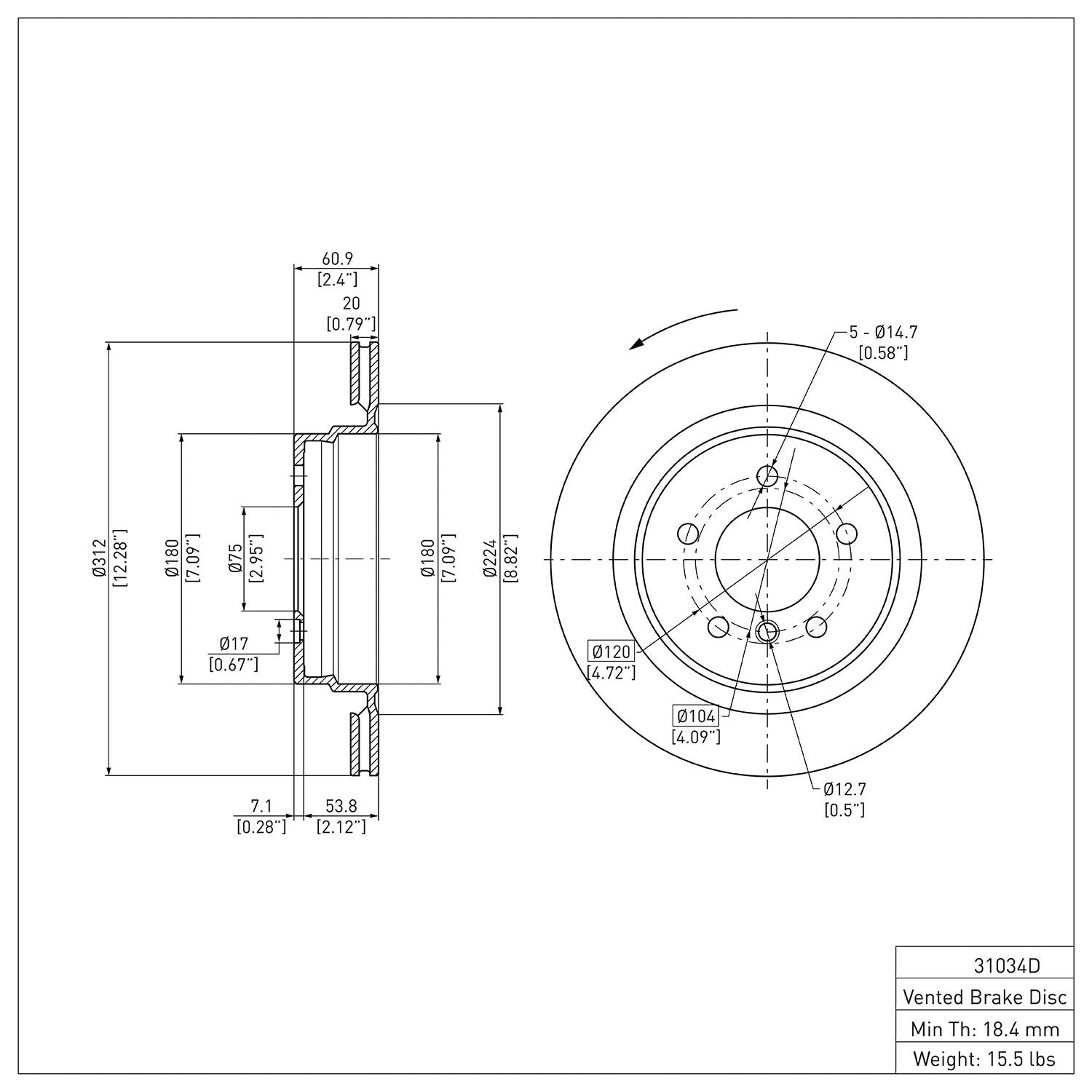 Dynamic Friction Company Disc Brake Rotor 600-31034D