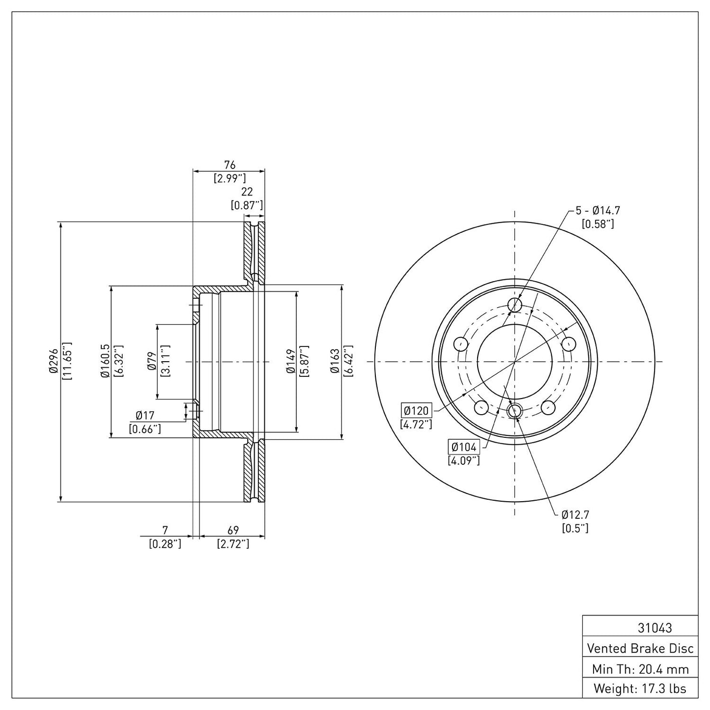 Dynamic Friction Company Disc Brake Rotor 600-31043