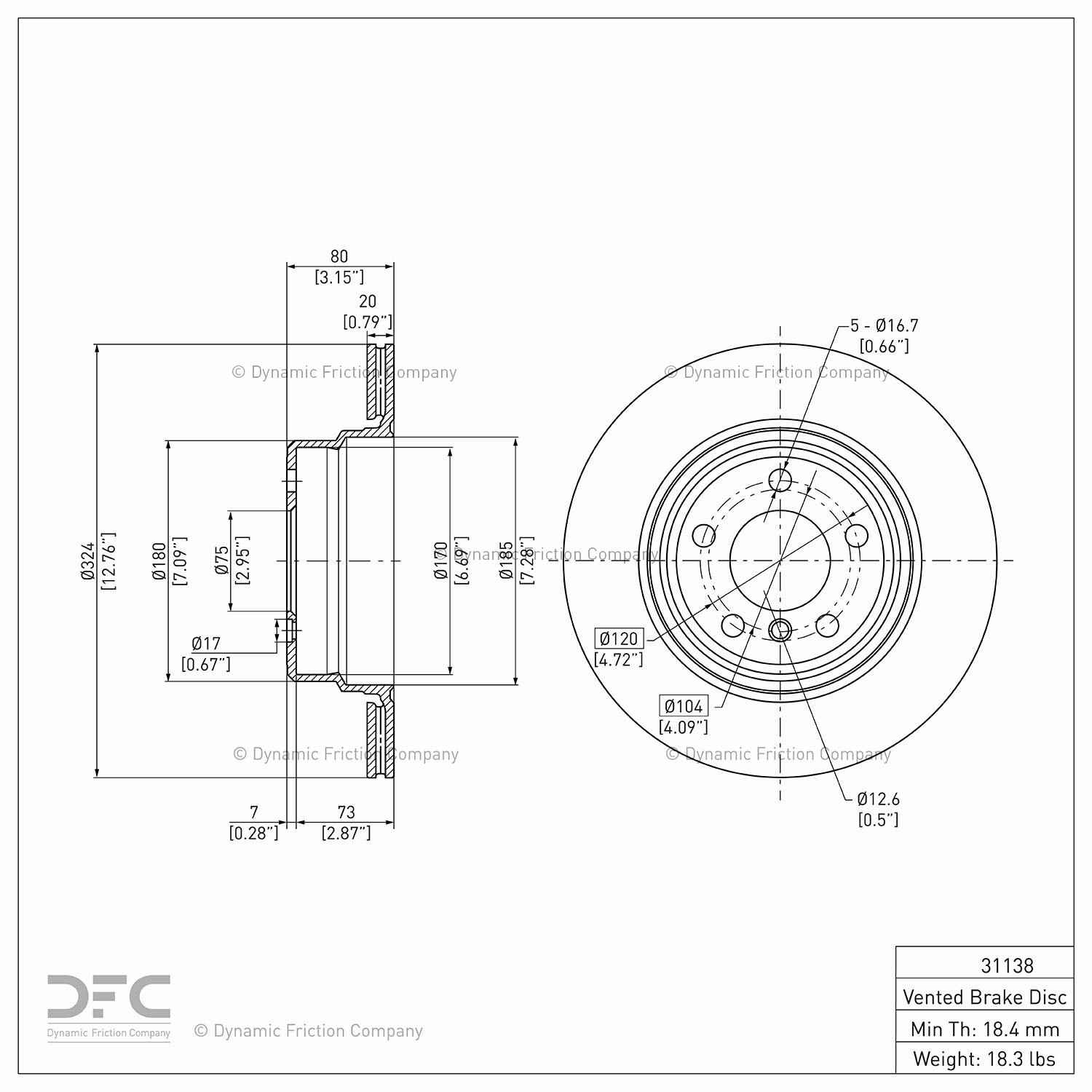 Dynamic Friction Company Disc Brake Rotor 600-31138