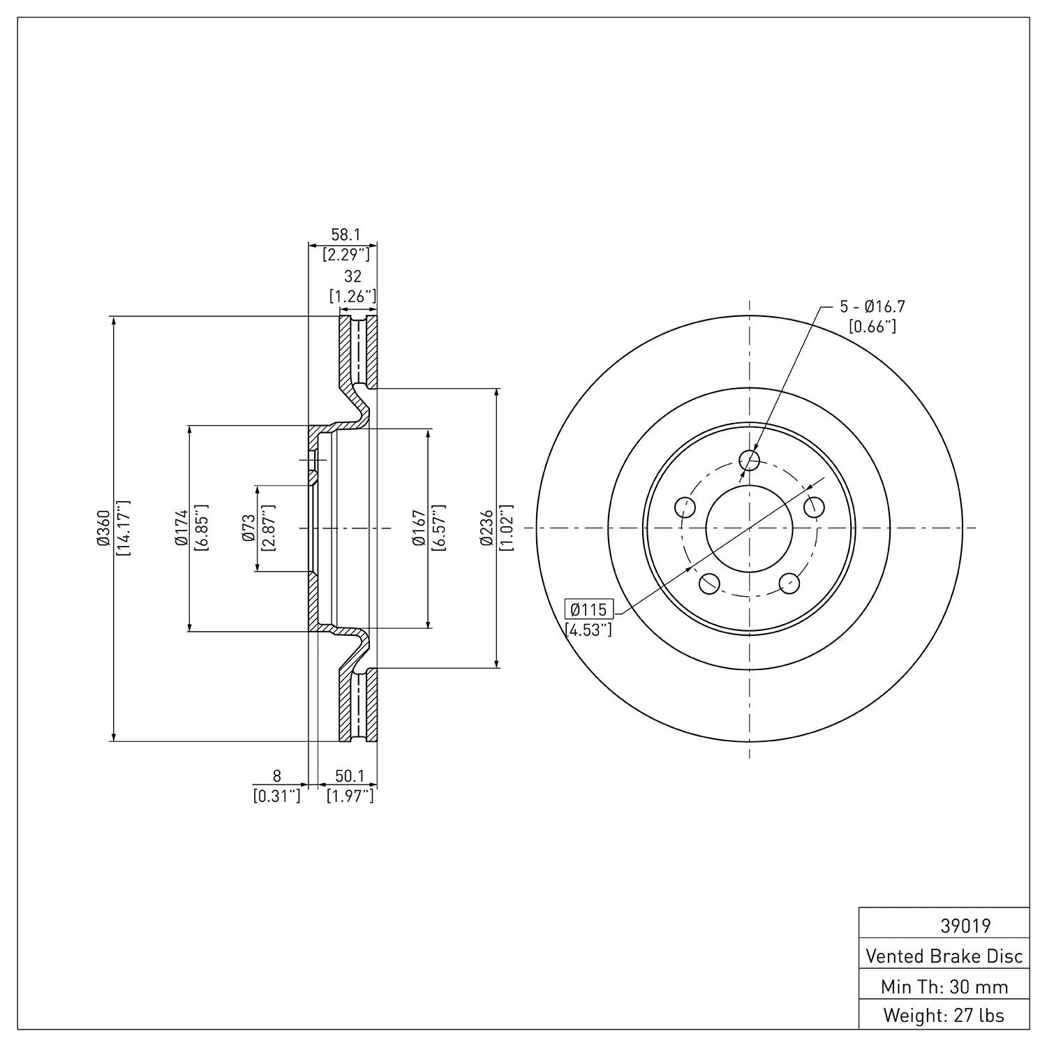 Dynamic Friction Company Disc Brake Rotor 600-39019