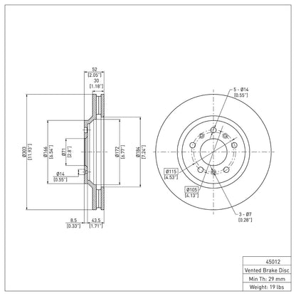 Dynamic Friction Company Disc Brake Rotor 600-45012