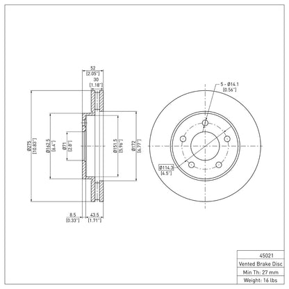 Dynamic Friction Company Disc Brake Rotor 600-45021