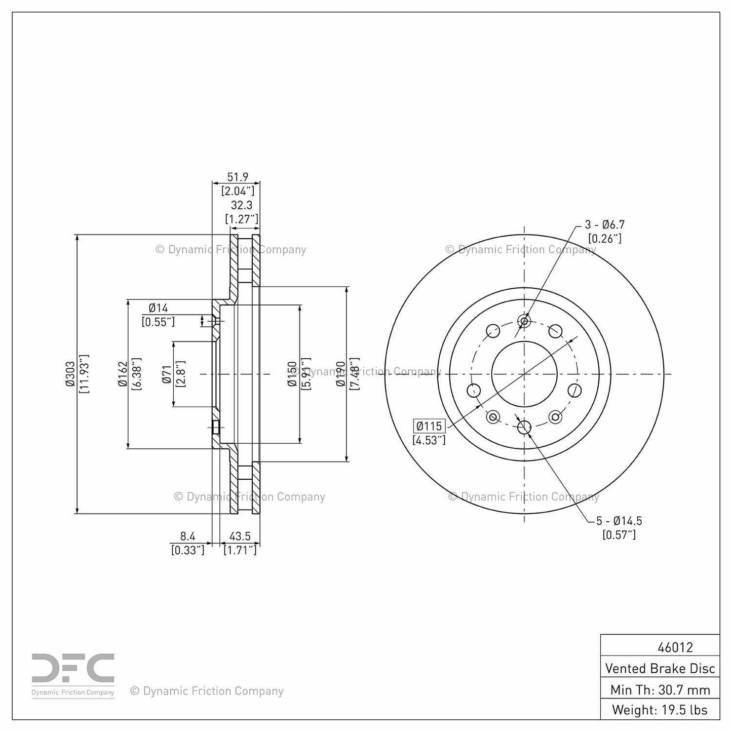 Dynamic Friction Company Disc Brake Rotor 600-46012