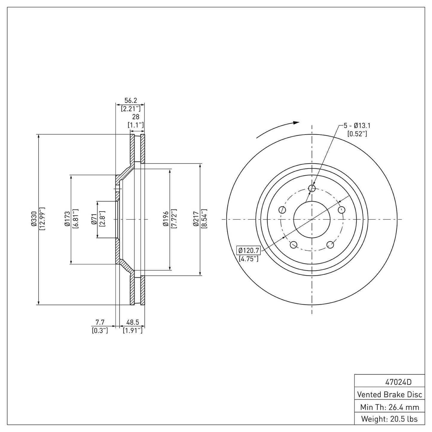 Dynamic Friction Company Disc Brake Rotor 600-47024D