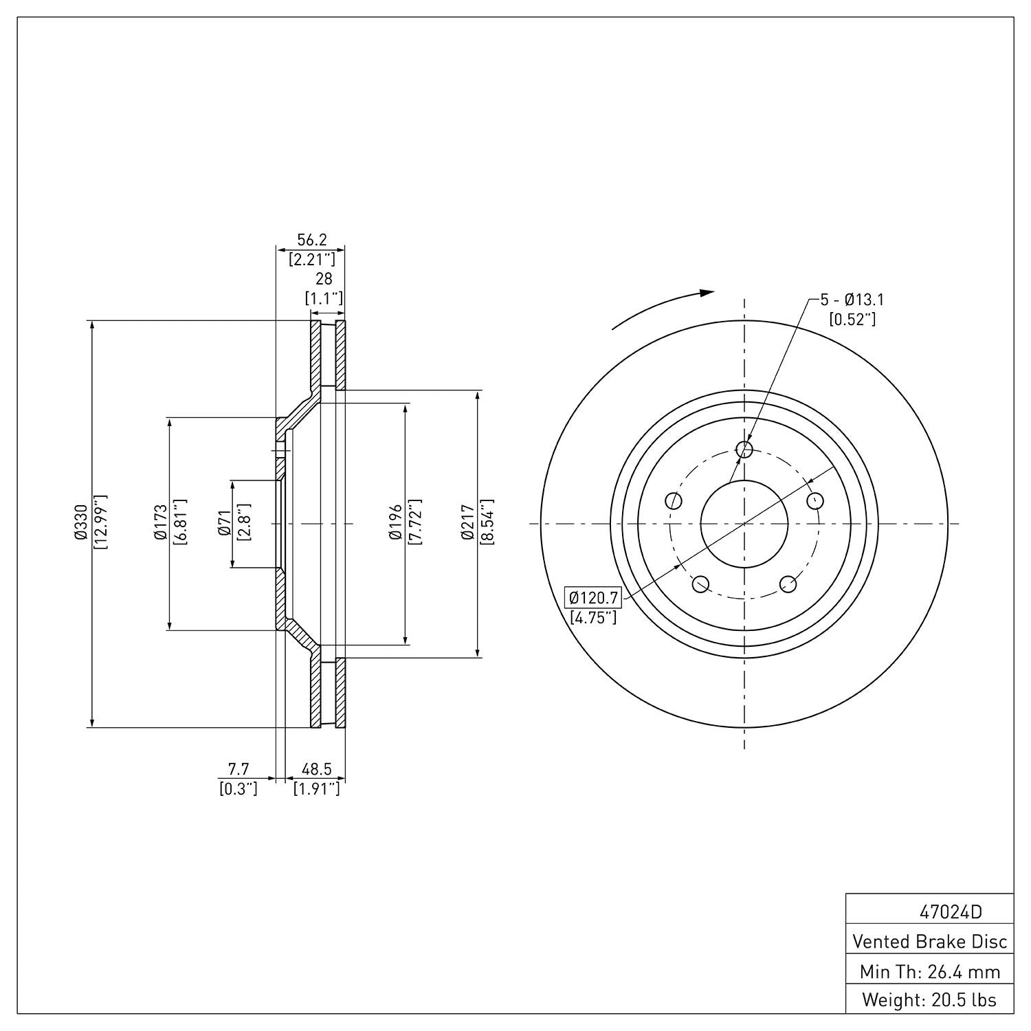 Dynamic Friction Company Disc Brake Rotor 600-47024D