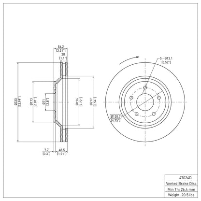 Dynamic Friction Company Disc Brake Rotor 600-47024D