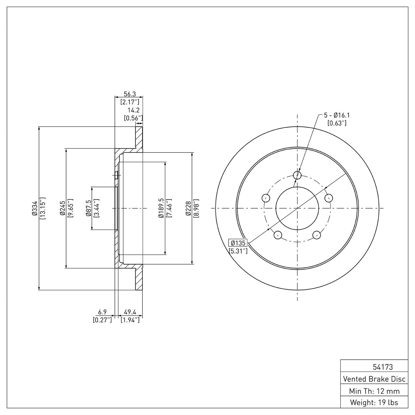 Dynamic Friction Company Disc Brake Rotor 600-54173