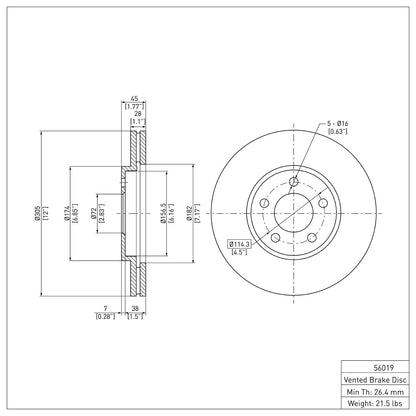 Dynamic Friction Company Disc Brake Rotor 600-56019