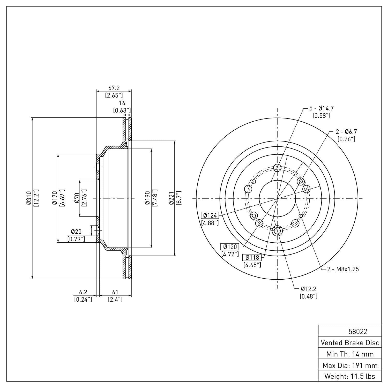 Dynamic Friction Company Disc Brake Rotor 600-58022