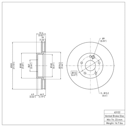 Dynamic Friction Company Disc Brake Rotor 600-63122