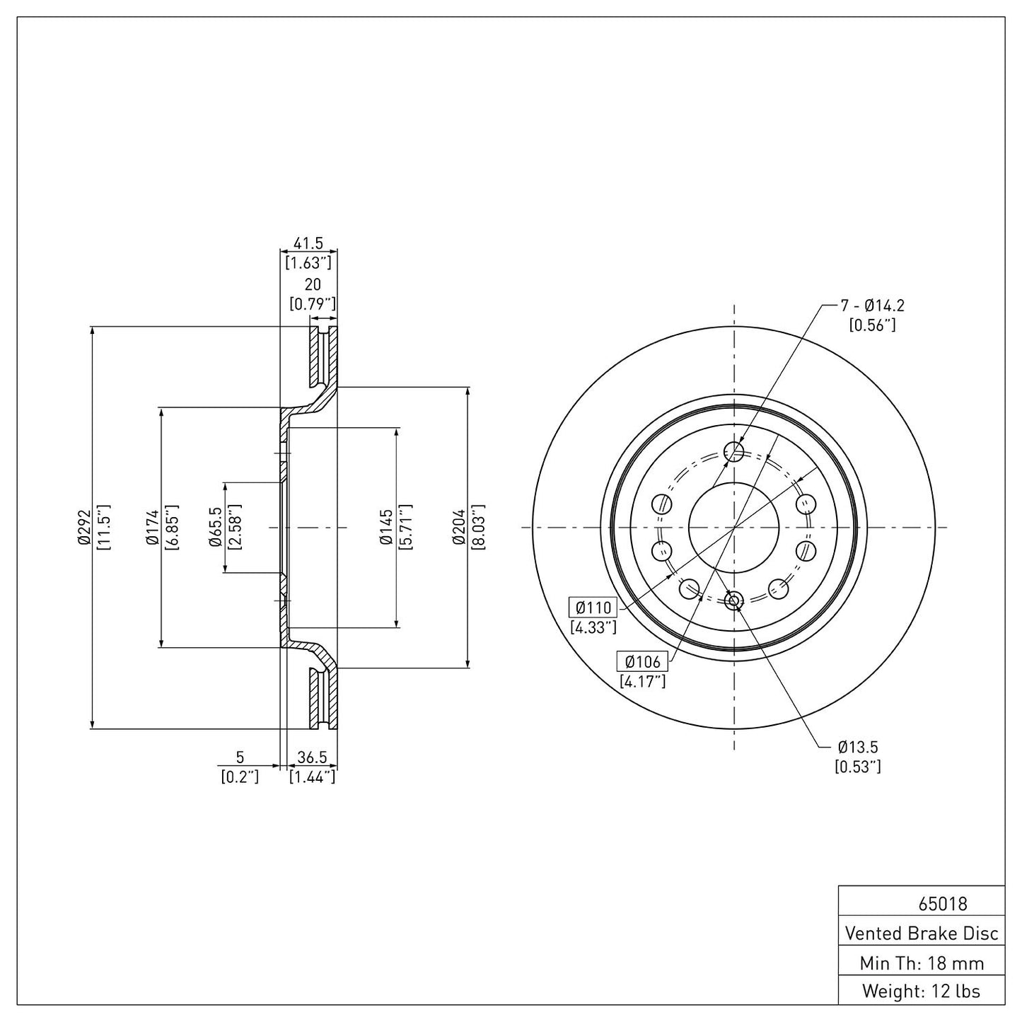 Dynamic Friction Company Disc Brake Rotor 600-65018