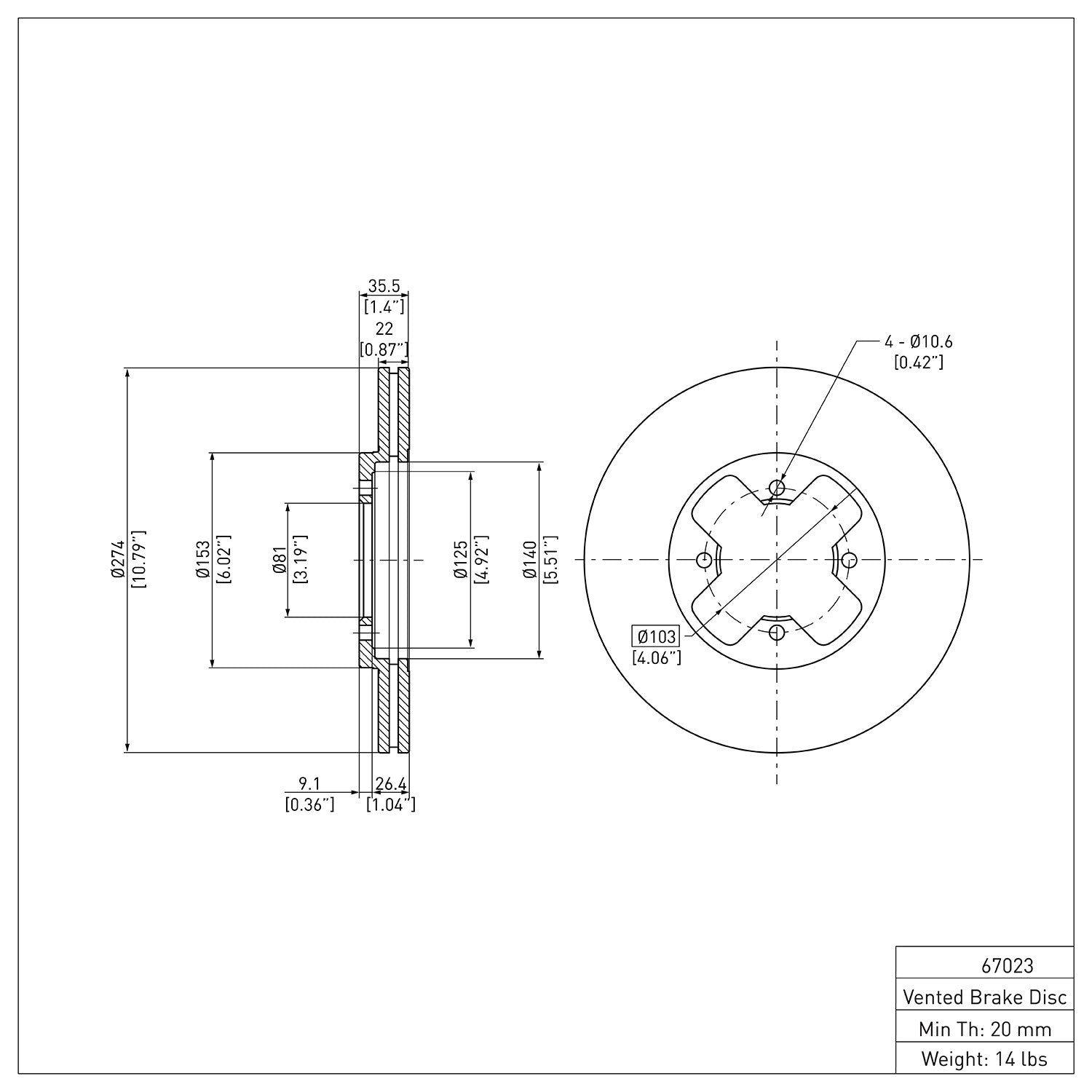 Dynamic Friction Company Disc Brake Rotor 600-67023