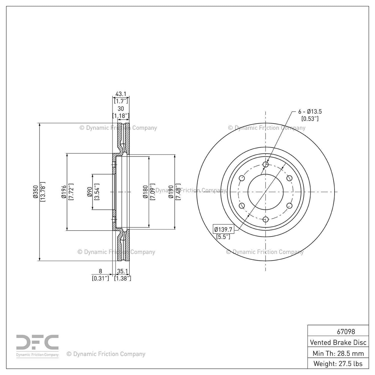Dynamic Friction Company Disc Brake Rotor 600-67098