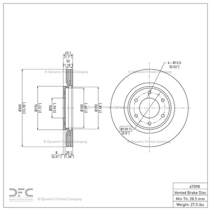 Dynamic Friction Company Disc Brake Rotor 600-67098