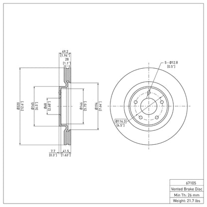 Dynamic Friction Company Disc Brake Rotor 600-67105