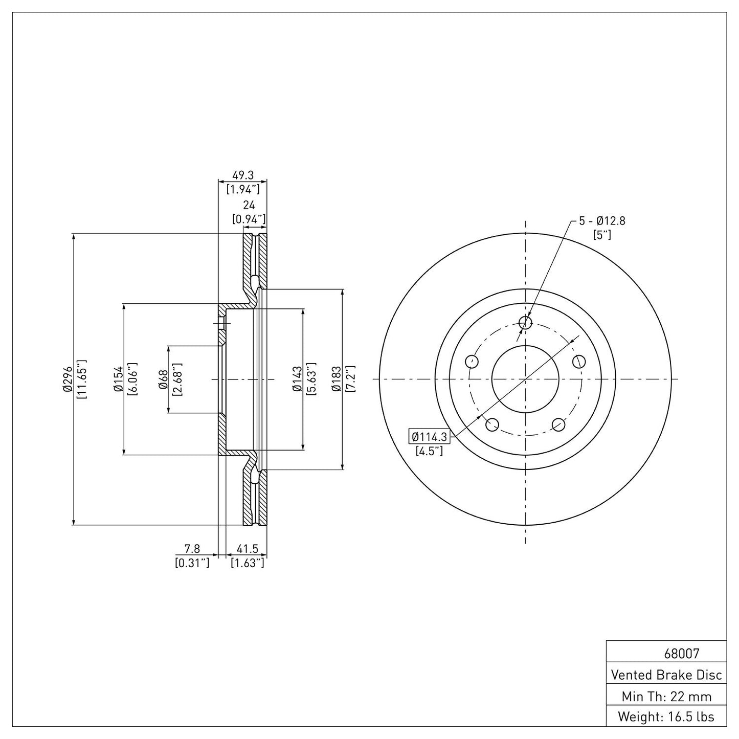 Dynamic Friction Company Disc Brake Rotor 600-68007