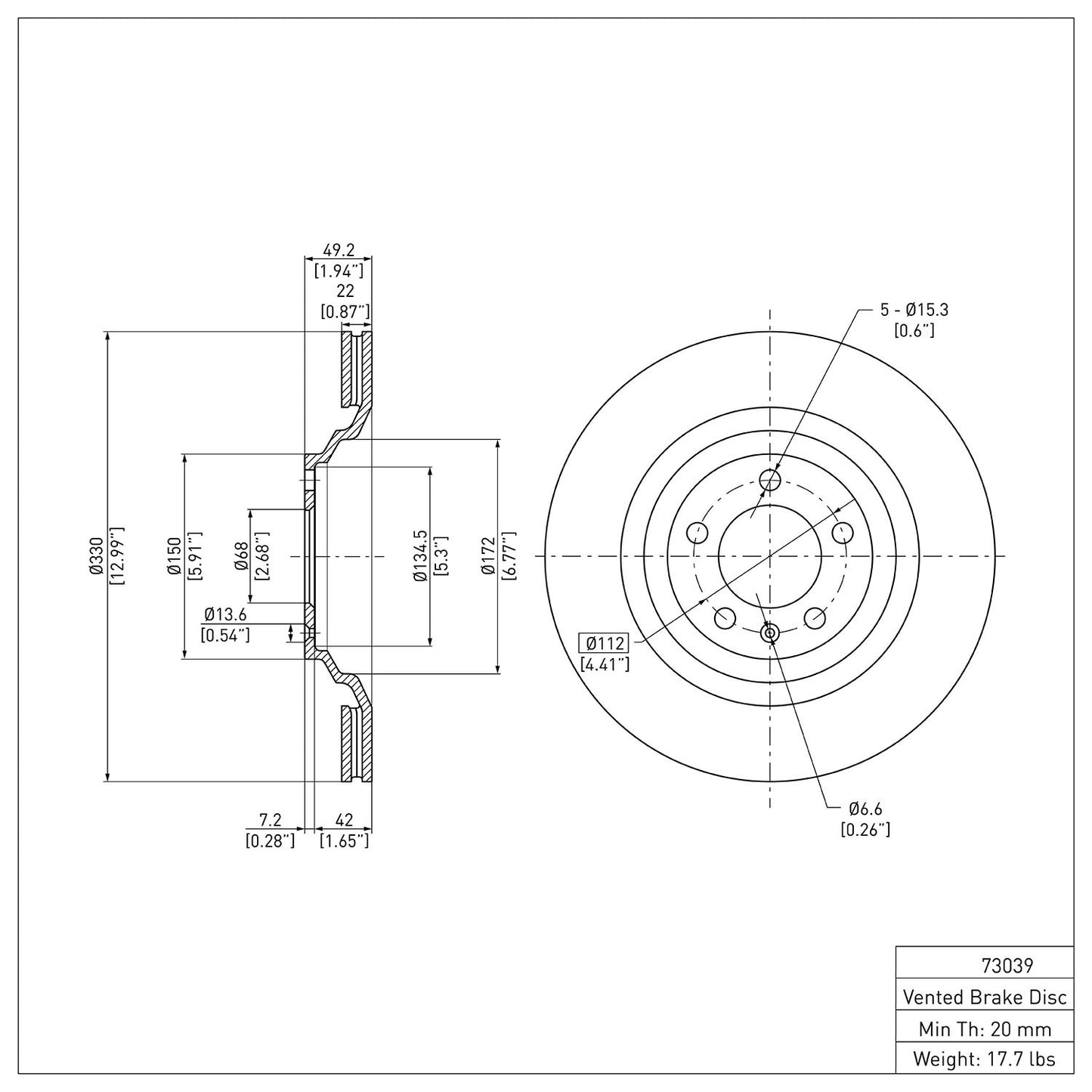 Dynamic Friction Company Disc Brake Rotor 600-73039