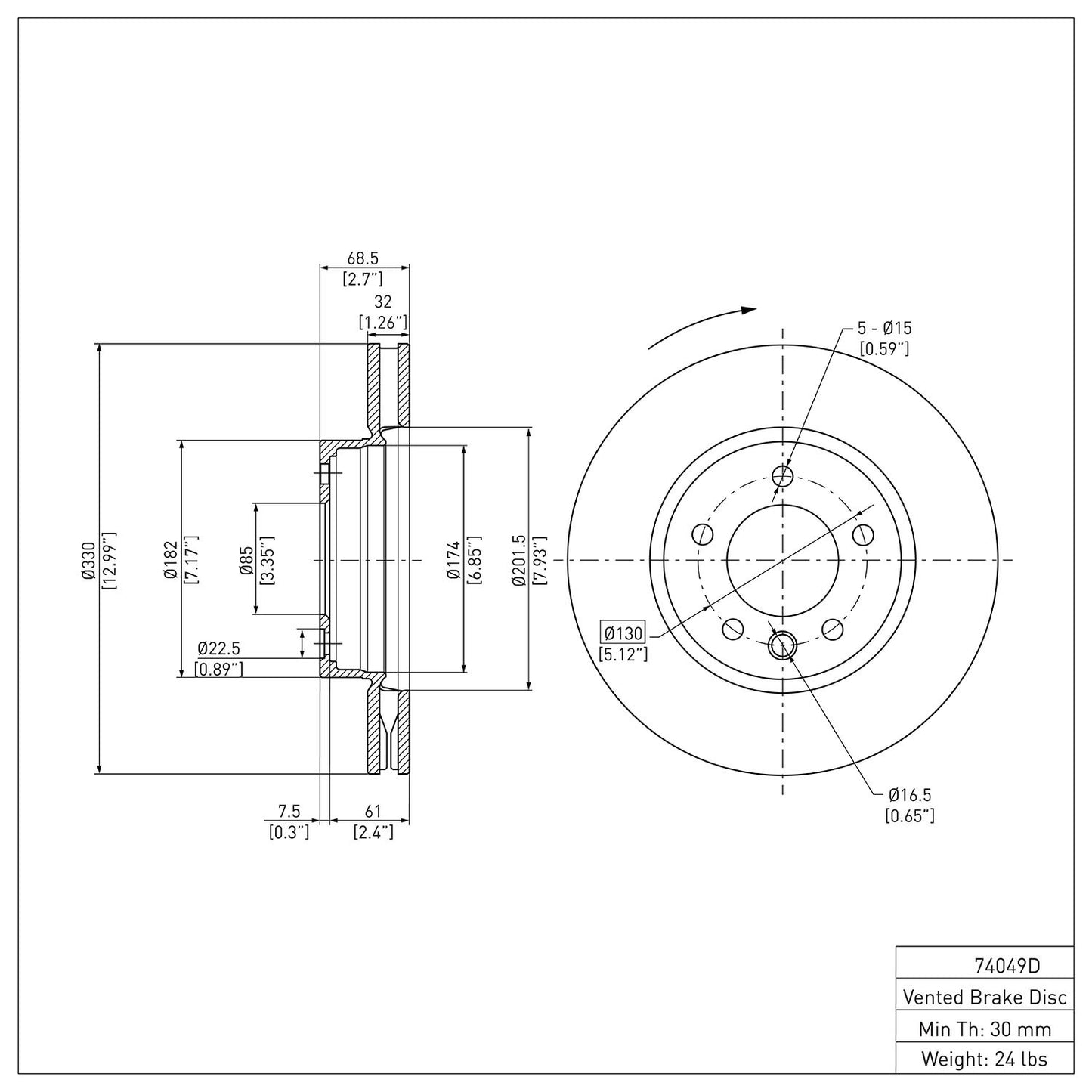 Dynamic Friction Company Disc Brake Rotor 600-74049D