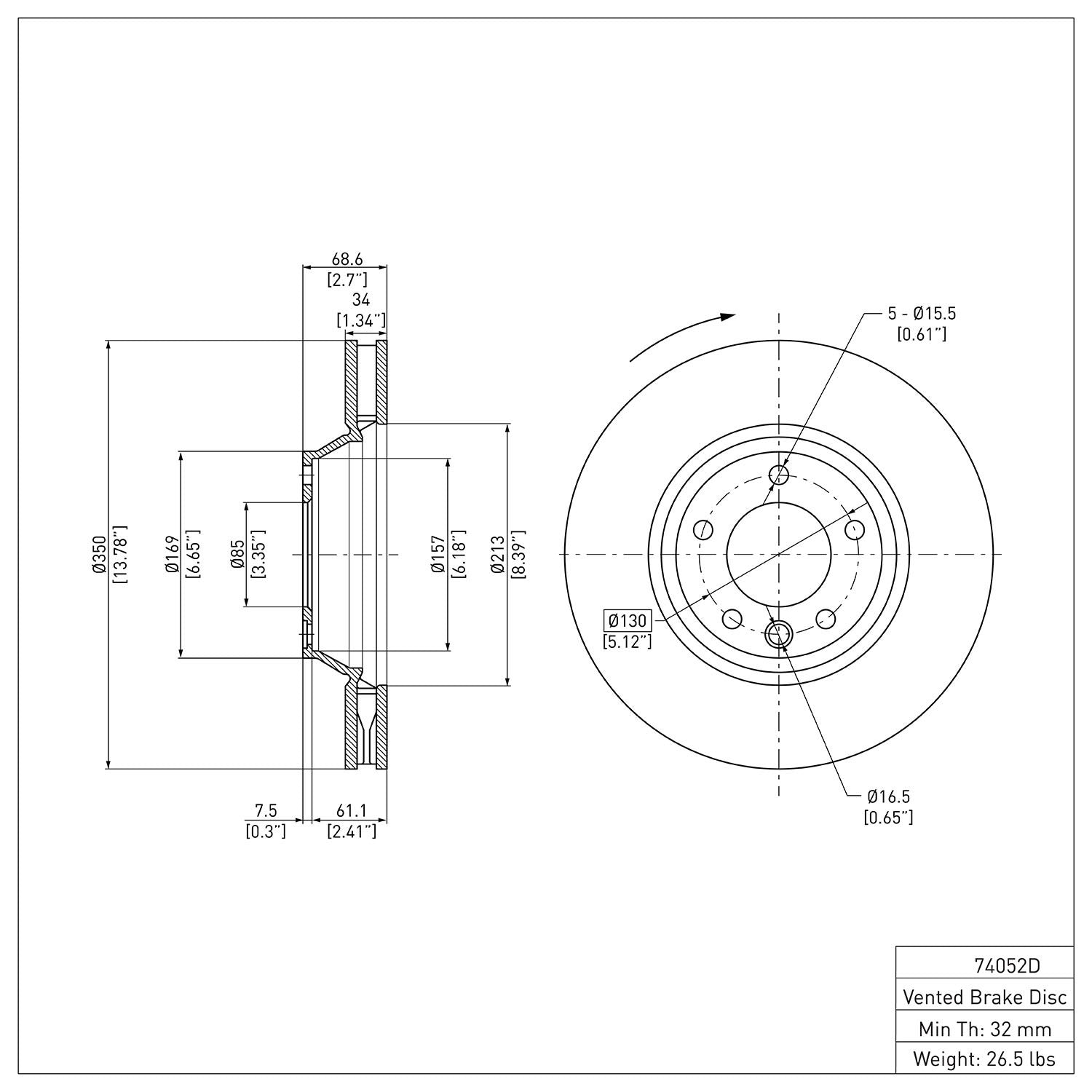 Dynamic Friction Company Disc Brake Rotor 600-74052D