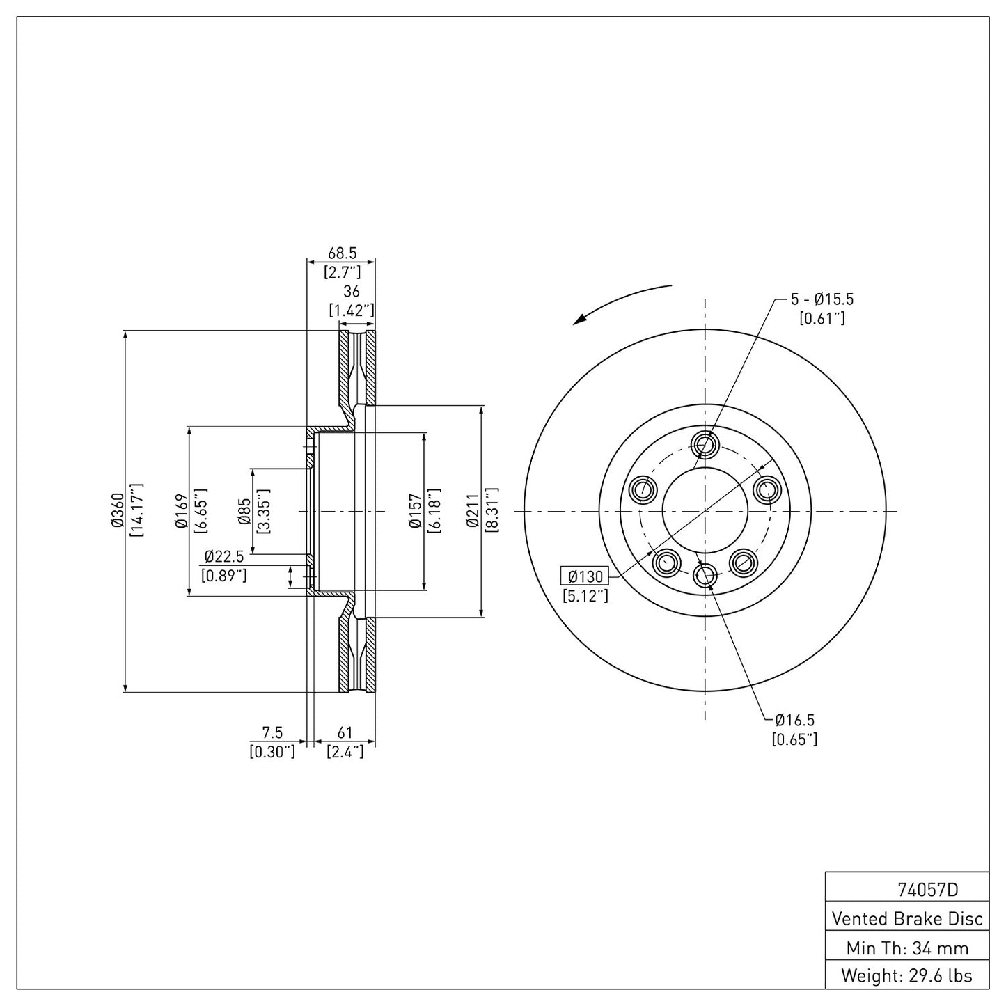 Dynamic Friction Company Disc Brake Rotor 600-74057D