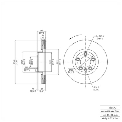 Dynamic Friction Company Disc Brake Rotor 600-74057D
