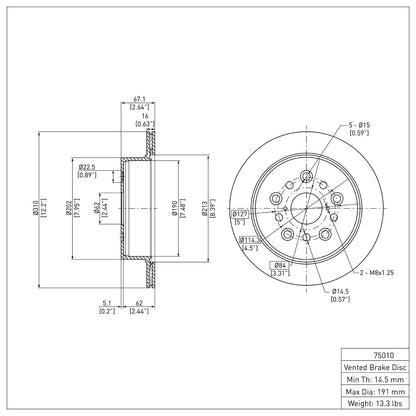 Dynamic Friction Company Disc Brake Rotor 600-75010