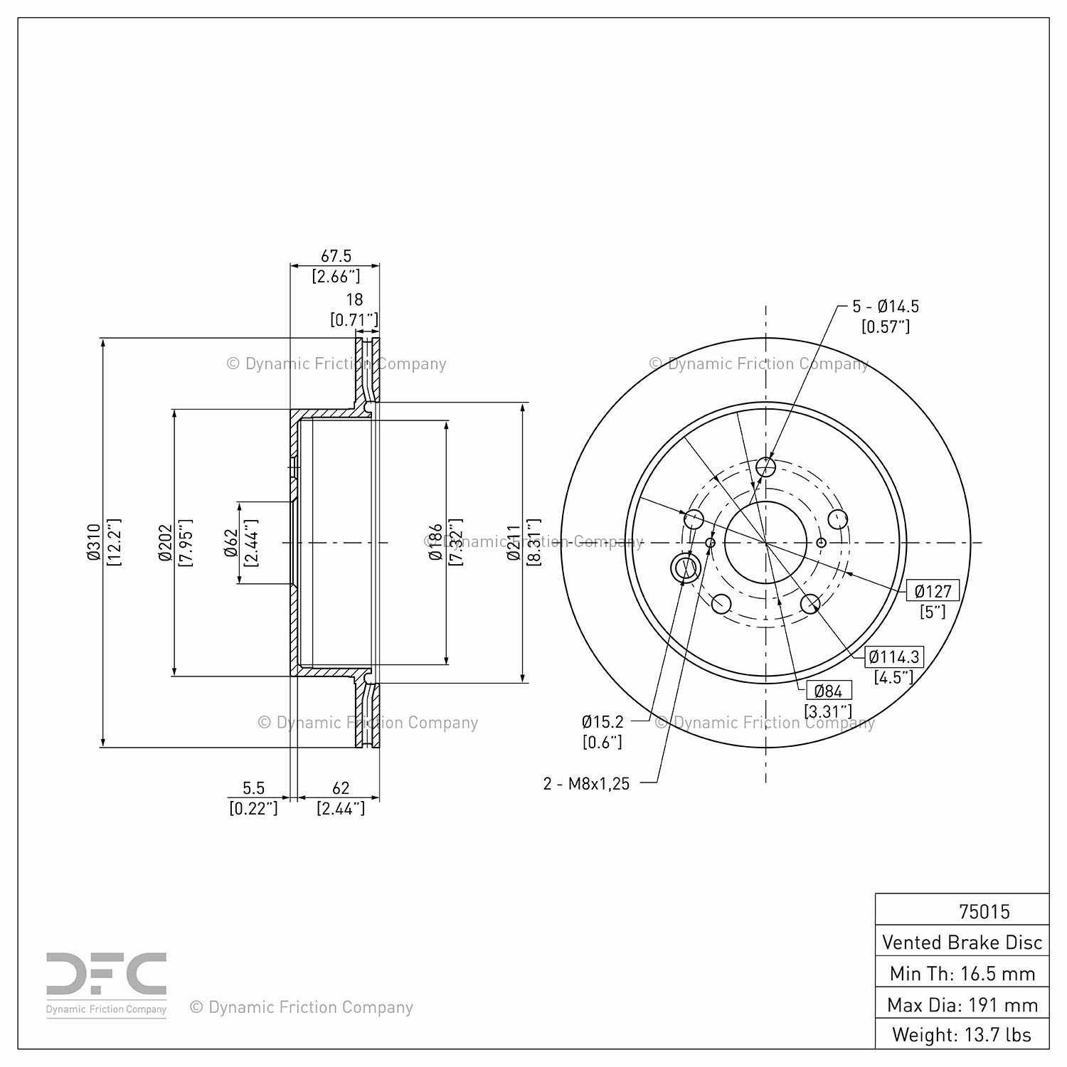 Dynamic Friction Company Disc Brake Rotor 600-75015